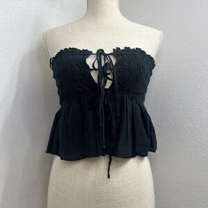 Black Lace-Up Strapless Top